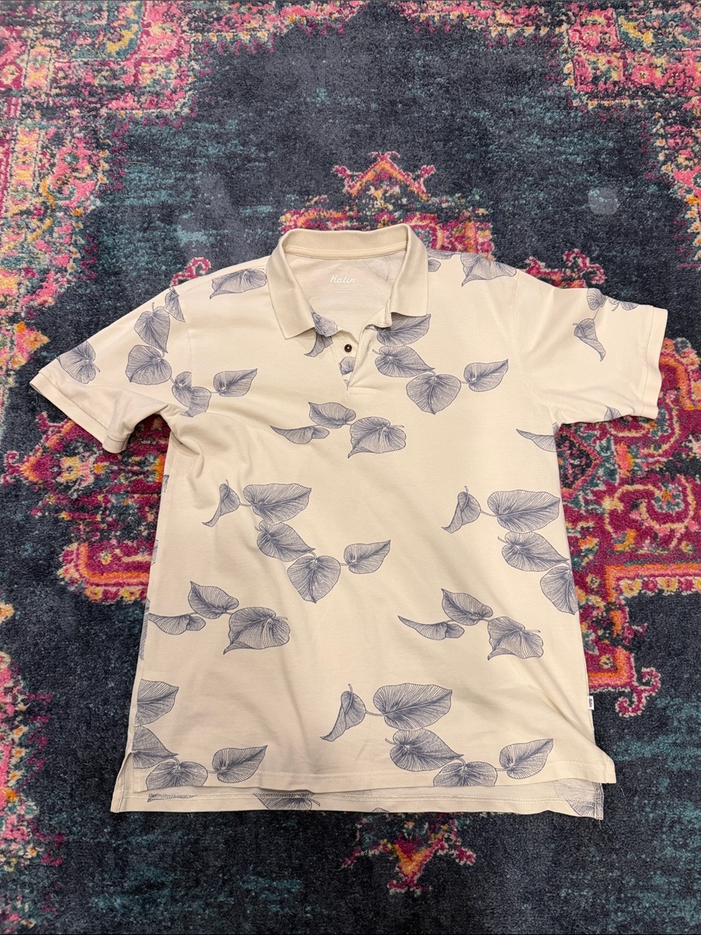 Katin Men’s Cream Polo with Navy Leaf Print